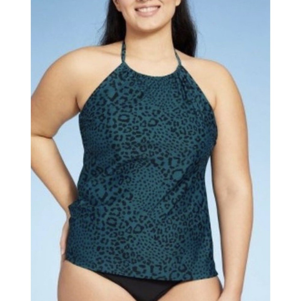 New women's size small 4-6 blue Green leopard Animal‎ Print tankini top